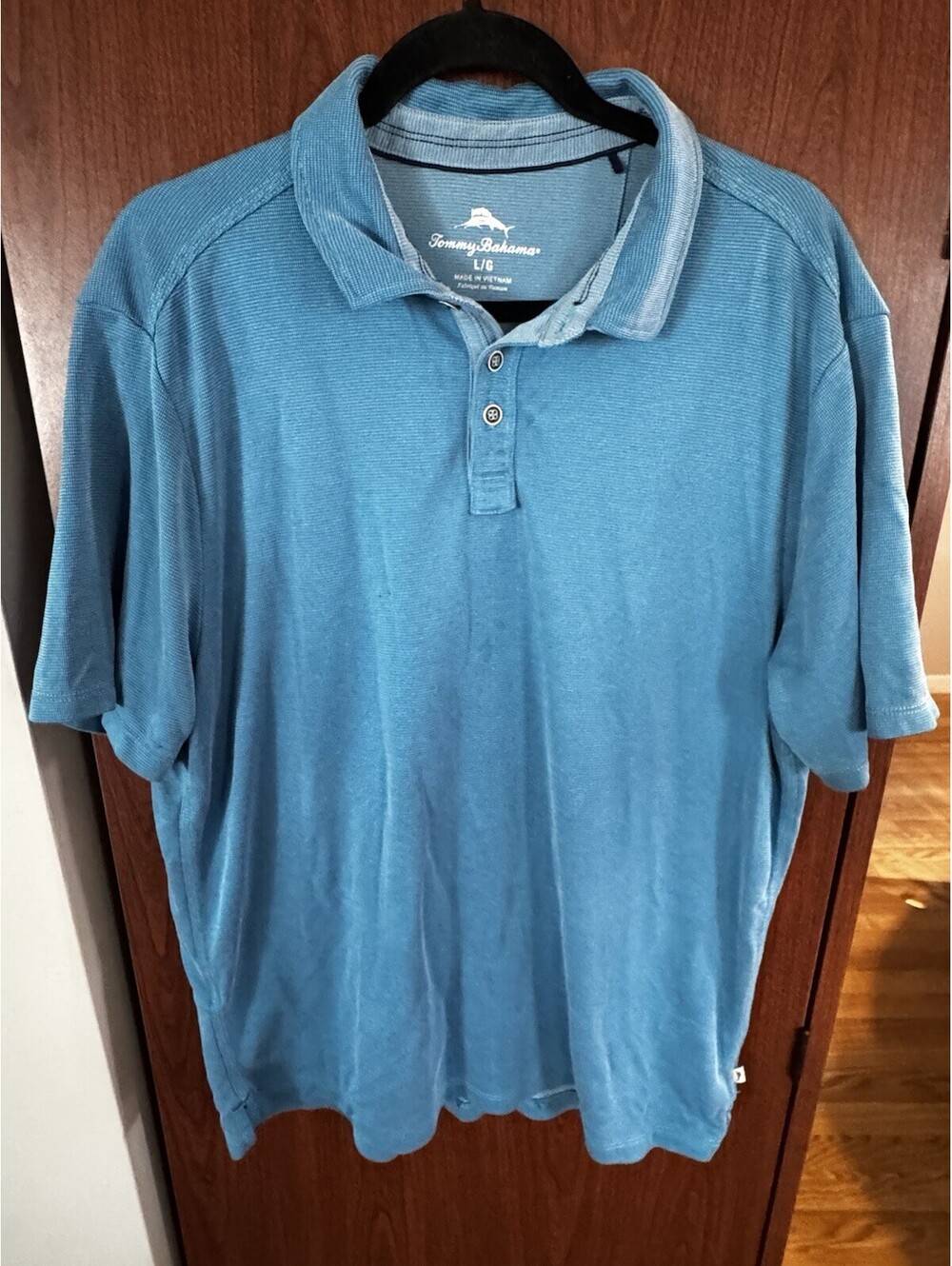 Tommy Bahama Men’s L Blue Tencel Modal Polo Shirt Marlin Logo Soft Knit